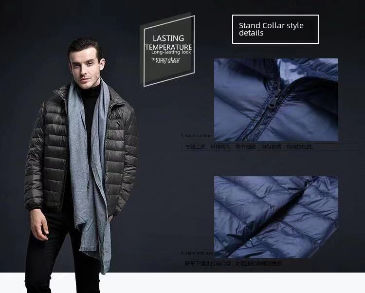Cotton-padded jacket men's foreign trade men's light feather Rong cotton-padded jacket winter slim-fit hooded collar solid color warm vest coat men's