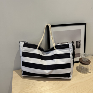Autumn 2024 New Japanese Casual Vintage Striped Shoulder Bag Fashionable Simple Large Capacity Underarm Tote Bag for Women