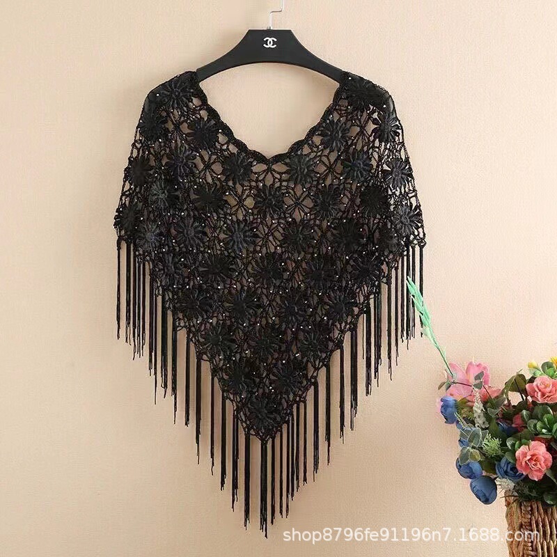 Shawl women's hollow-out summer dress outer dress cape top loose handmade crocheted knitted blouse waistcoat