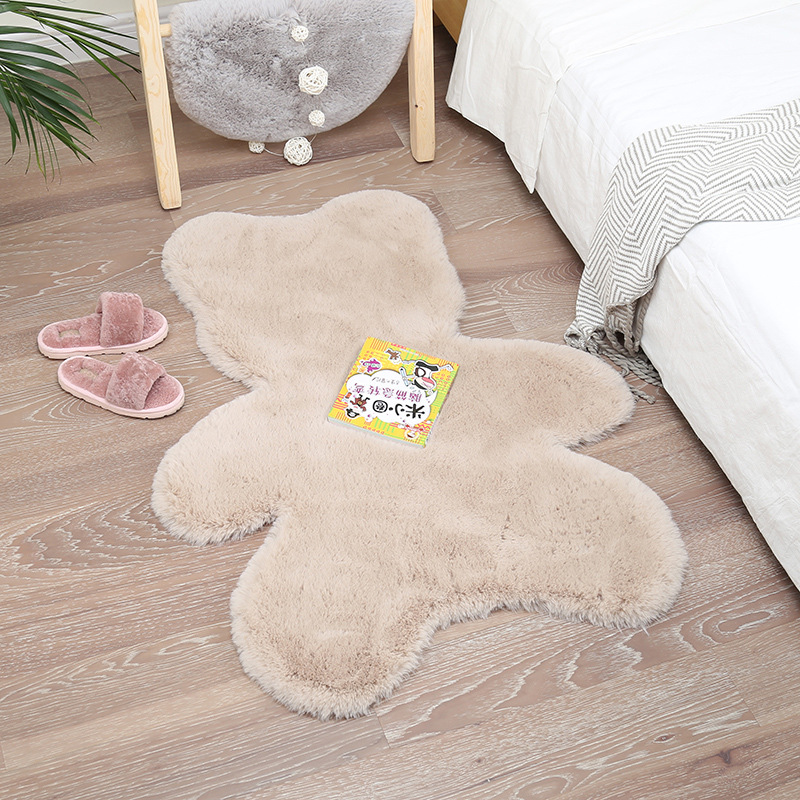 Rug Cute Plush: Katong Car Carpet - milk-tea-bear-faux-rabbit-fur-3cm-hair-length-7090cm
