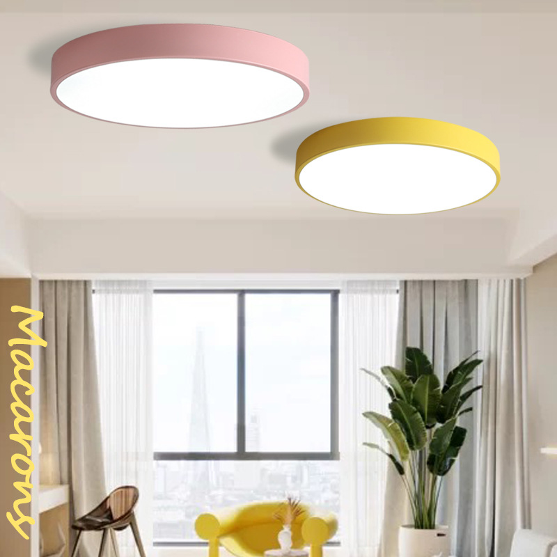 Led Ceiling Lamp Cute Round Macaron Color Children's Room Bedroom Lamp Simple Modern Balcony Living Room Lamps
