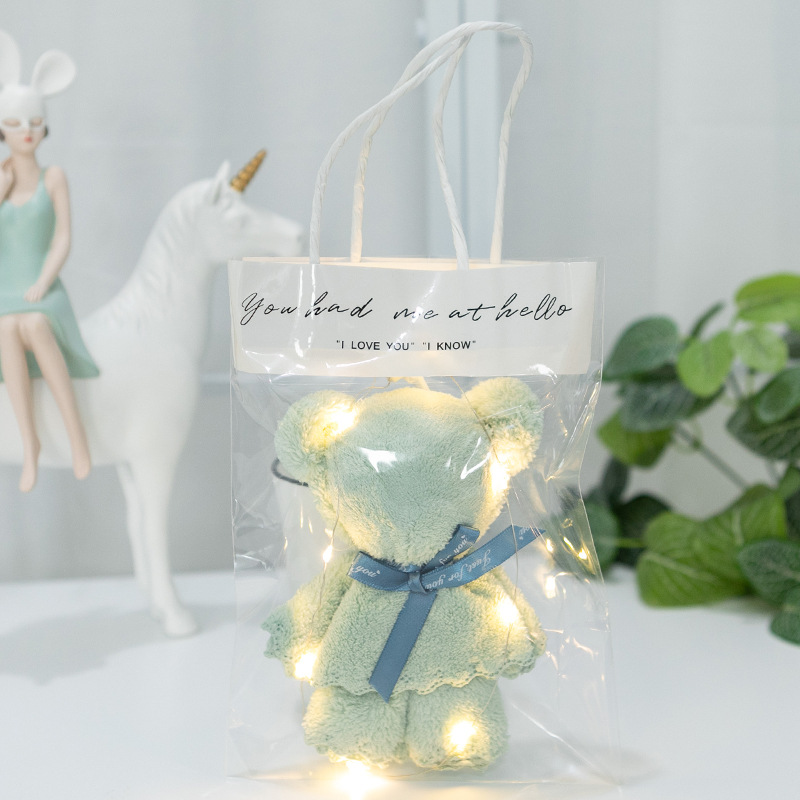 珊瑚绒绿色熊+手提+暖灯