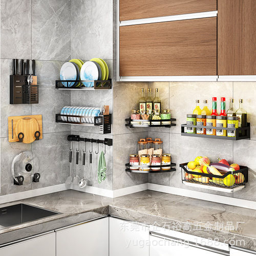 Stainless steel hole-free kitchen storage shelf wall-mounted knife holder pot lid rack spice rack bowl dish rack chopstick holder storage rack