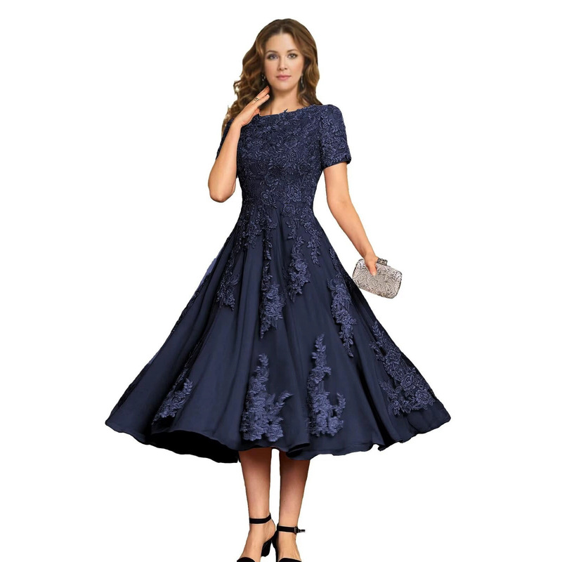 European and American Amazon Round-Neck Elegant Long Prom Evening Dress Women's Dress 2026 New Lace Plus Size Dress