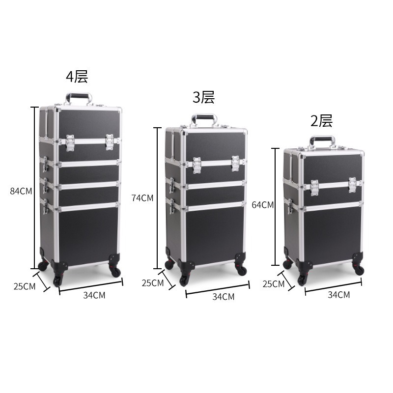 Manicura profesional de trolley, manicura y maquillaje, caja de almacenamiento de gran capacidad, caja de herramientas de bordado de aleación de aluminio conveniente de varias capas