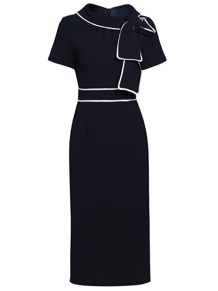 Bow design high waisted commuting slit wrap hip skirt for summer