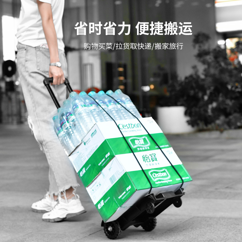 Carrito doméstico de tracción de mercancías plegable portátil de compras de verduras carro de compras de barra de tracción de mano empuja expreso remolque carro de equipaje