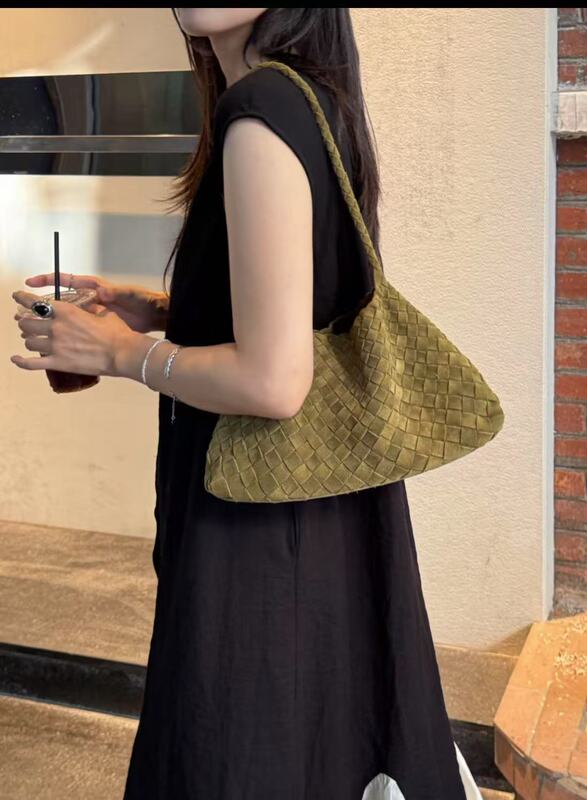 复古磨砂麂皮编织包法棍腋下包时尚通勤子母包高级感单肩手提包|undefined