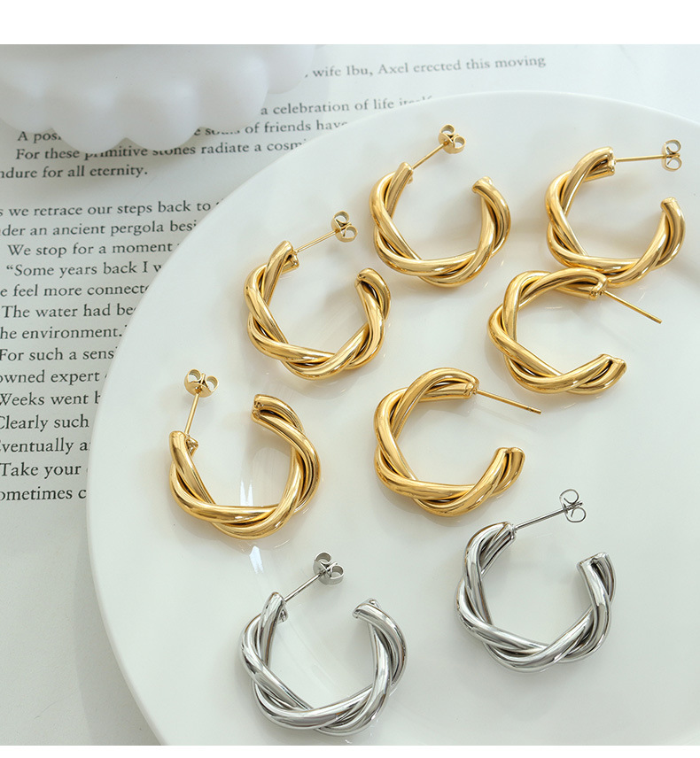 Vintage Style C Shape Titanium Steel Earrings Plating Stainless Steel Earrings 1 Pair