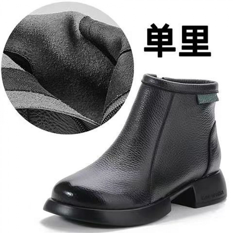 秋冬の新型レトロな手作りの女性の皮の靴の太さと柔らかい底の頭の層の柔らかい皮のショートブーツの文芸は簡単で百合の女性の靴です。|undefined