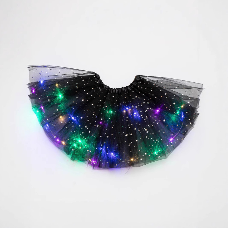 Luminous Puffy Star Moon Sequin Skirt LED Light Mesh Performance Dancing Children's Skirt Princess Sweet Cute tut