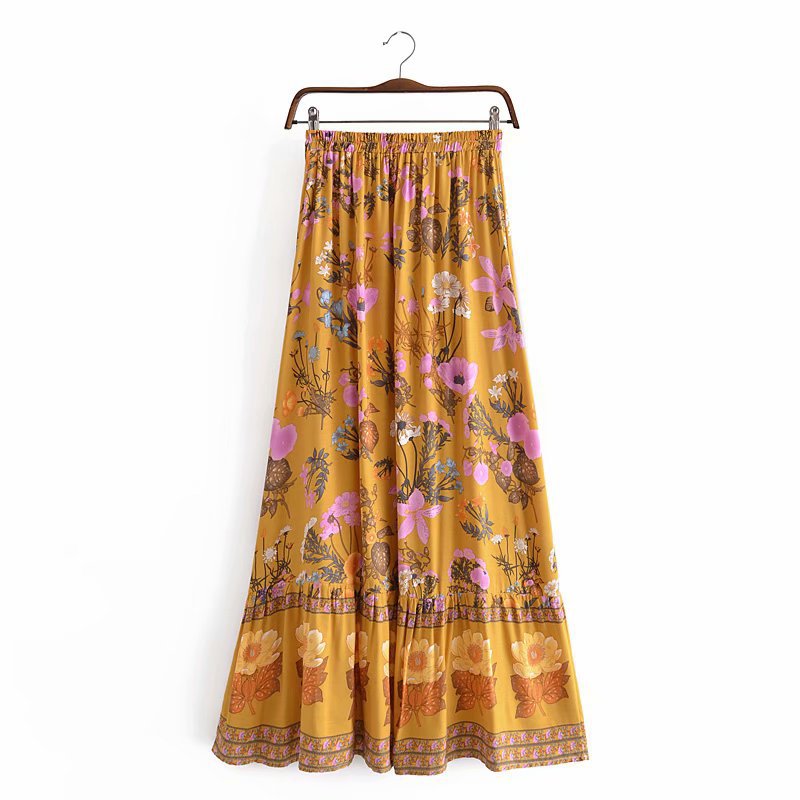 2021 Early Autumn New European And American Fashion Women's Bohemian Resort Style Rayon Printed Long Skirt_ecoleips.com