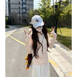 1975# 实价 韩系气质雏菊连帽拉链外套女夏季修身显瘦防晒衫上衣