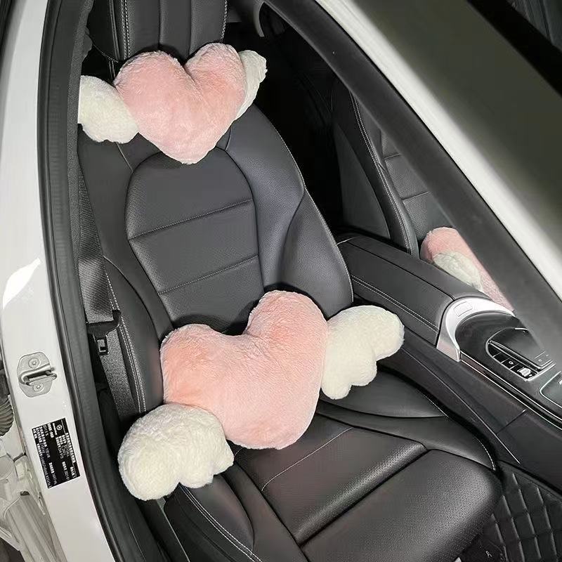 Car Heart-Shaped Pillow, Neck Pillow, Lumbar Support for Women, Creative Cute Plush Cushion, Car Seat Interior Accessory