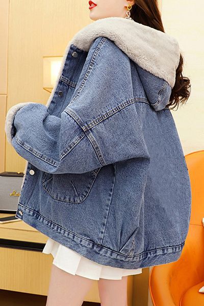Autumn and Winter Denim Jacket for Women, Autumn and Winter Fleece-Lined Thickeneded Large Size Loose Denim Jacket for Women, Cotton Jacket, Spandex
