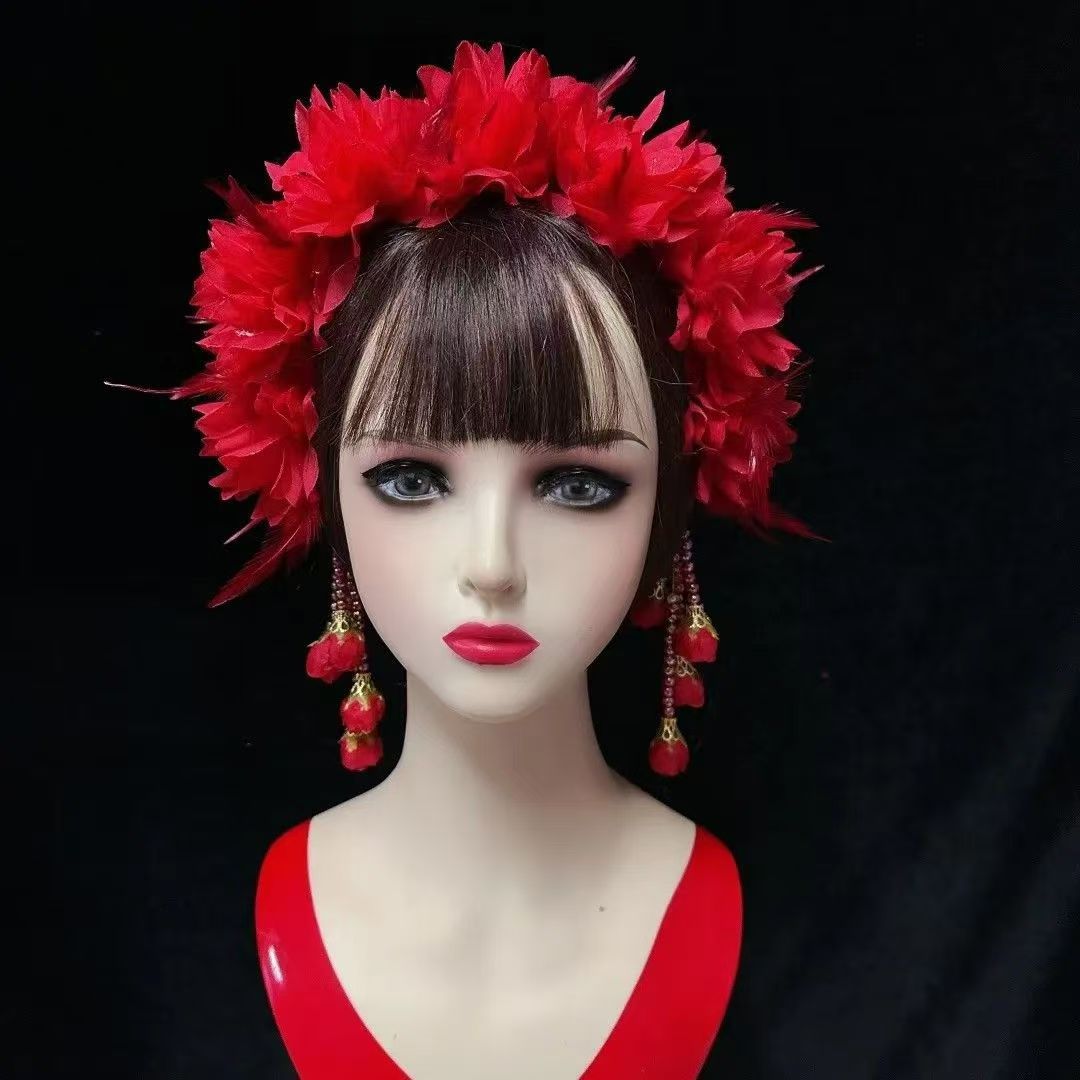 Original Yangge Flower Wreath, New Style Northeastern Yangge Dance Headpiece, Flower Headband for Square Performances
