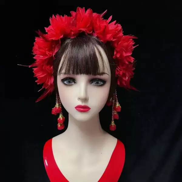 Original Yangge Flower Wreath, New Style Northeastern Yangge Dance Headpiece, Flower Headband for Square Performances