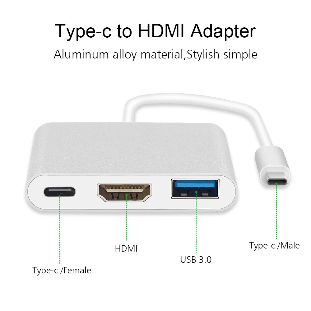 Переходник Type-C на HDMI трех in one 4K, конвертер Type-C на HDMI USB, док-станция для расширения линии HD