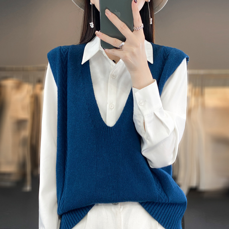23 otoño nuevas mujeres de punto chaleco profundo cuello en V suéter jacquard suéter suelto Comercio exterior al por mayor