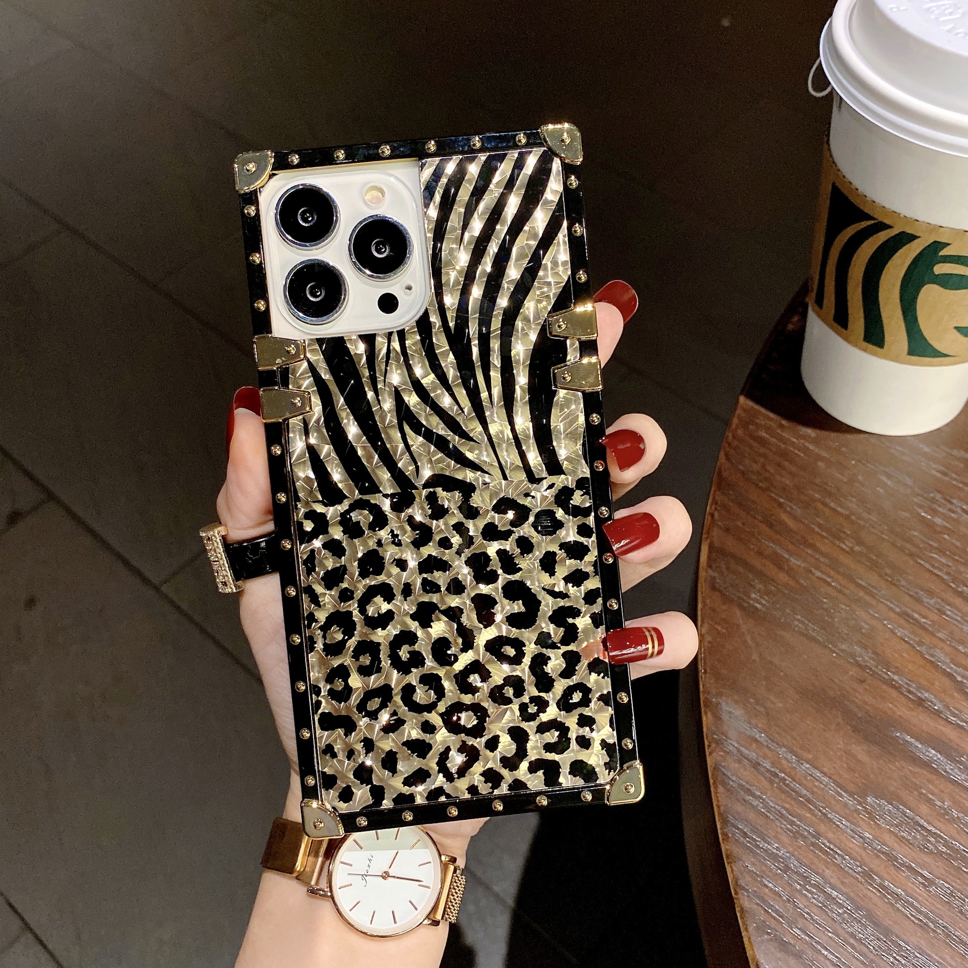 Leopard Feathers Suitable For 13 Square Mobile Phone Shell Phantom 12promax Bracket Soft Shell 11 display picture 2