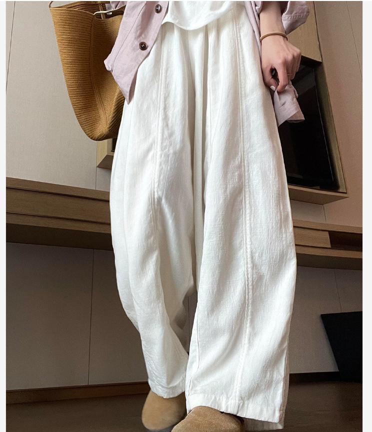 Quần culottes ống rộng nữ eo cao dáng suông chất liệu tơ tằm linen mềm mại mùa hè — Trắng - Nhỏ, Trắng - Quần dài chi tiết 6