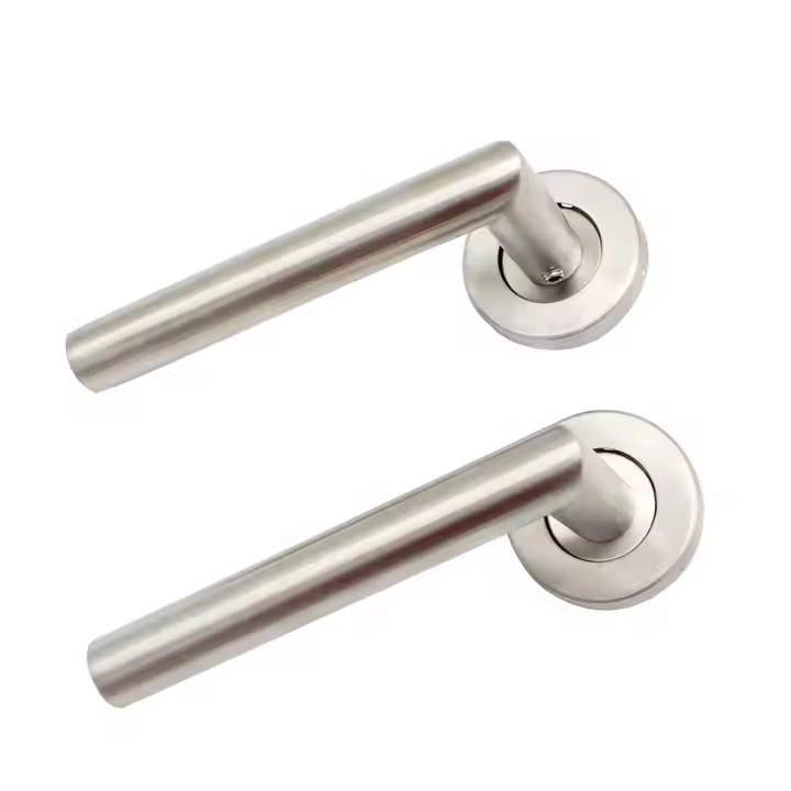 Mayorista 304 acero inoxidable manija de puerta de ángulo recto manija hueca tubular en forma de L manija de puerta de bloqueo dividida manija de puerta de puerta de fuego