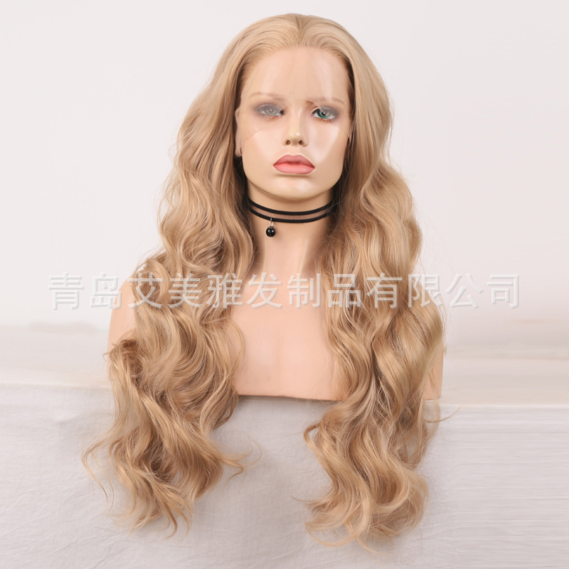 Factory a generation of Europe and the United States cross-border front lace chemical fiber matte wig local tyrants Golden long curly hair set