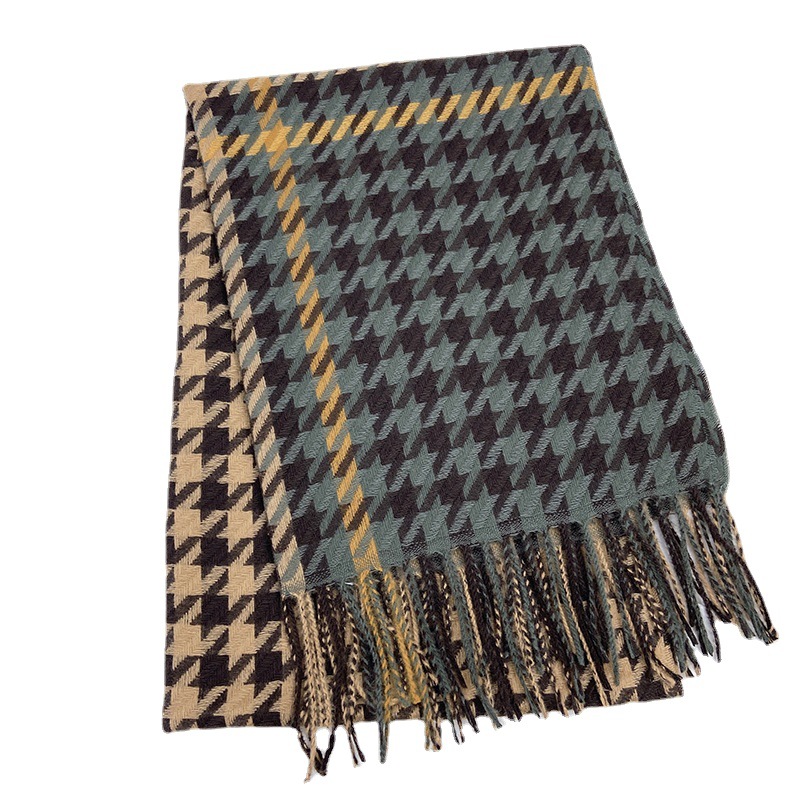 Qianniao grid color matching for women in autumn winter 2022, new imitation cashmere tassel shawl, Korean version, warm_voghion.com