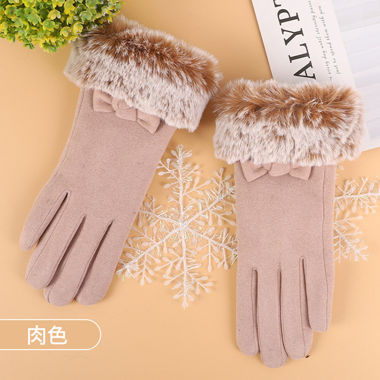 Guantes de las mujeres primavera y otoño invierno pantalla táctil forrado de lana caliente lindo estudiante ciclismo engrosada a prueba de viento guantes fríos