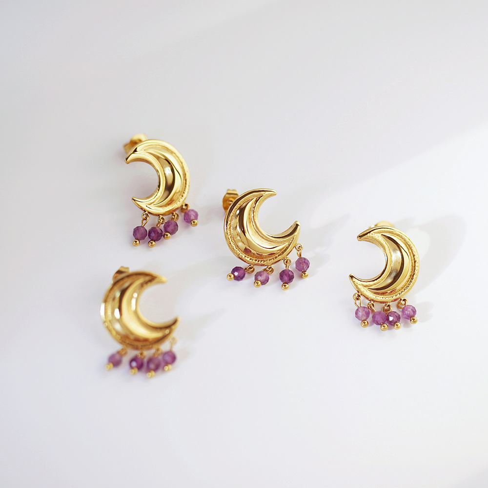 Real Gold Plated Plating Material Real Gold Plated Moon 304 Stainless Steel Cute Modern Style Waterproof Non Tarnish Drop Earrings