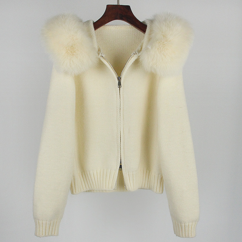 Women's Clothing Spring Jacket Women Zipper Real Fox Fur Collar Hooded Cardigan Tops Jacket Women High end Spring and Autumn_ipsvogv.com