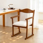 复古实木软包餐椅家用带扶手书桌椅客厅休闲靠背椅子坐垫北欧风
