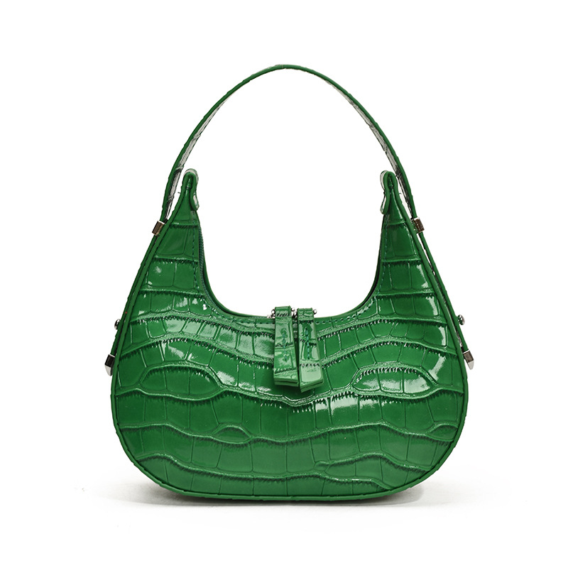 Bolso de axila con textura transfronteriza 2025 primavera nuevo bolso femenino bolso retro con patrón de piedra bolso de hombro brillante de charol