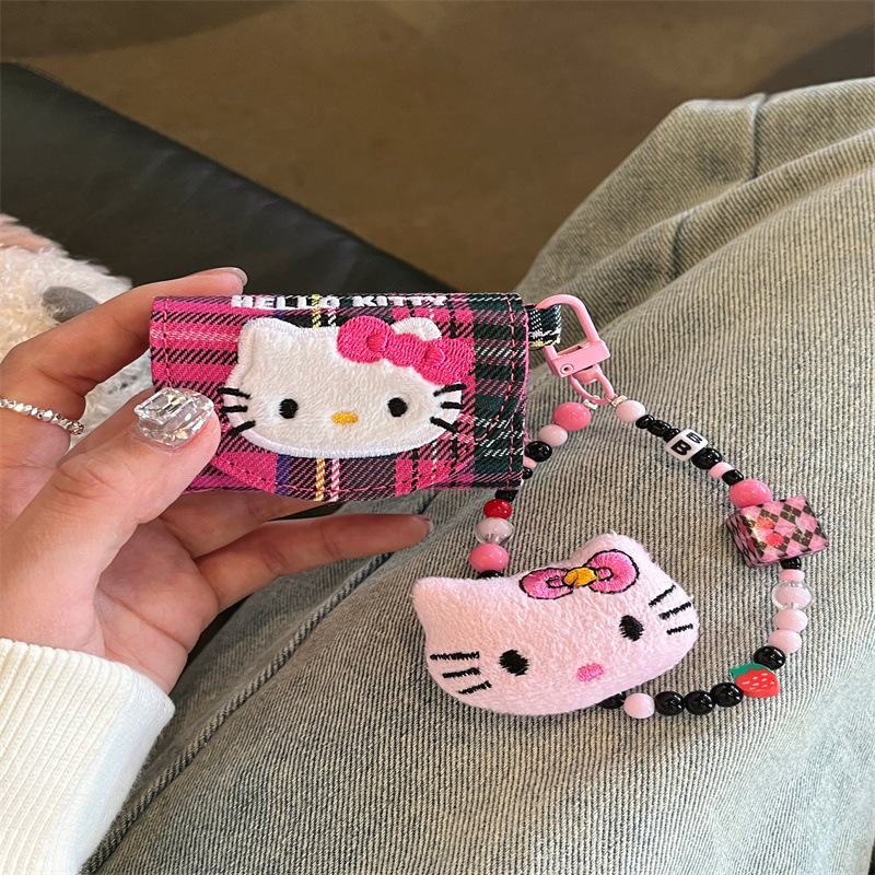 Japanese and Korean niche fan black houndstooth pattern cat apple AirPods 1/2 Bluetooth headphones pro protective case 3 applicable chain