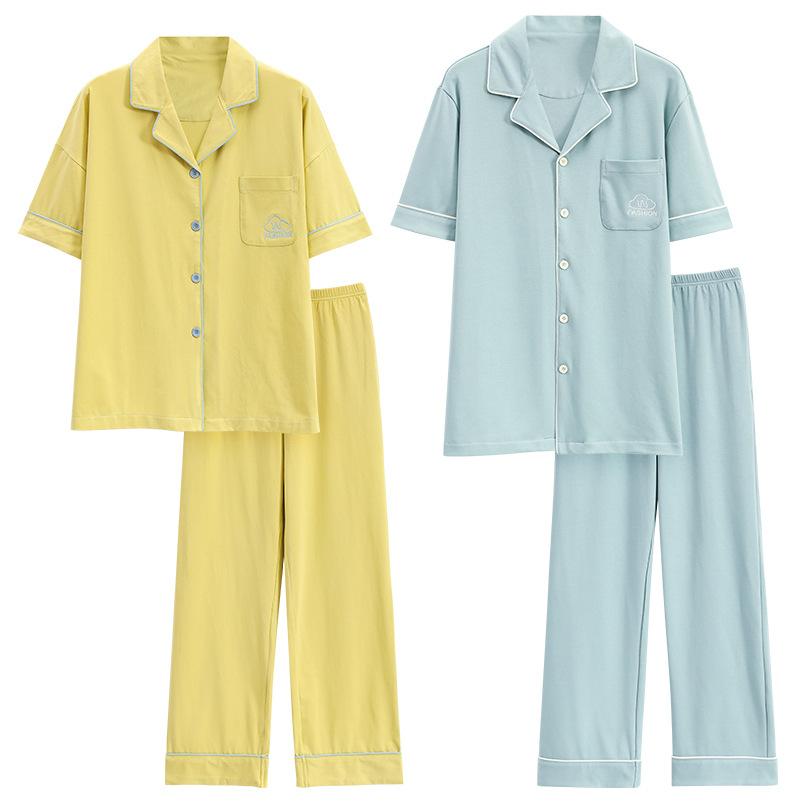 Pijamas pareja desgaste un hombre y una mujer verano puro algodón simple moda de alta calidad delgada pantalones de manga corta ropa de casa verano