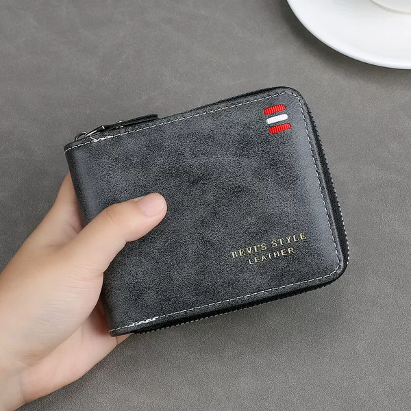New Cross-Border Classic Business Men's Wallet, Retro Zipper, Carbon Fiber, Large Capacity, Horizontal Style, Casual Short Style