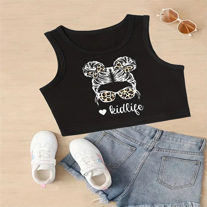 European American Style Cropped Printed Vest Sleeveless round Neck Tank Top for Women New Summer Hot Girl Look Blended Material_ecoleips.com