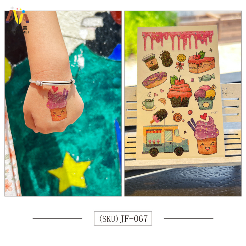 Amazon Venta caliente brillo lindo postre de Navidad unicornio niños tatuaje pegatinas impermeable tatuaje de larga duración