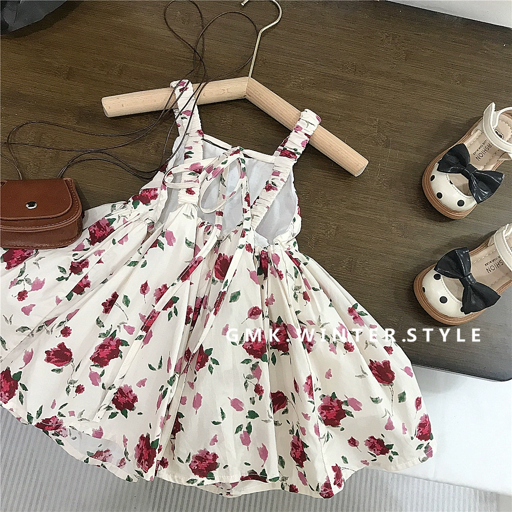Summer retro girl's skirt, top with cups, sleevless dress, children's clothing, flowered