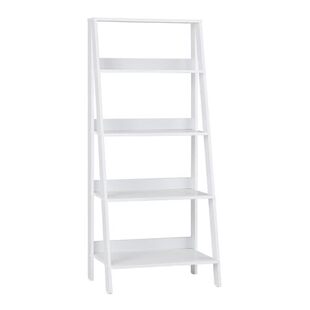 Modern 4-layer Ladder Bookshelf Organizer, Solid Rubber Wood Frame, Walnut Finish