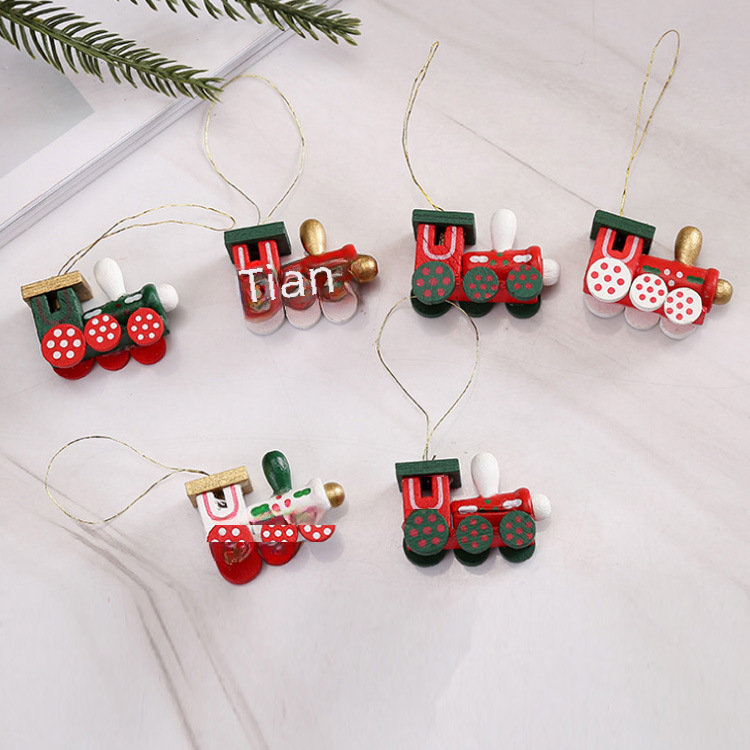 Piiriülesed jõulukaunistused puidust neljaosaline rong laste pühadekingitused akna töölaua ehted_voghion.com