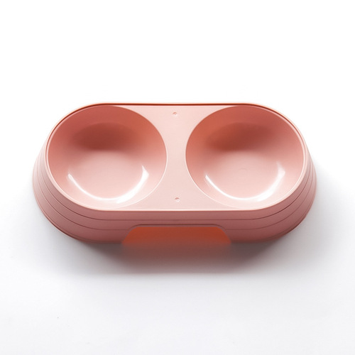 Dog bowl manufacturer wholesale candy-colored drinking water feeding all-in-one cat bowl double bowl plastic anti-knock and easy to clean pet bowl