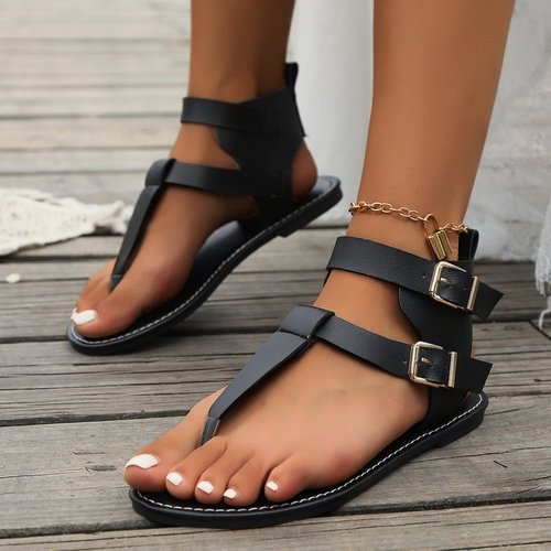 Year Korean Summer Low Heel Slip-On Roman Women's Shoes Fashion Comfort Belt Buckle Flat High-Top Sandals