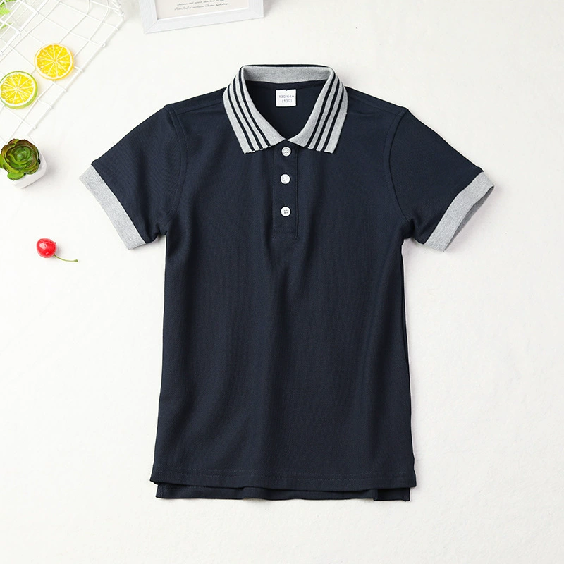 Детская футболка, голубой и белый polo, летняя форма для учащихся, с коротким рукавом