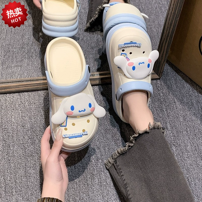 Девочка-допамин-пещерная обувь летняя сеть Red ins милый мультфильм два в студенческих шлепанцах