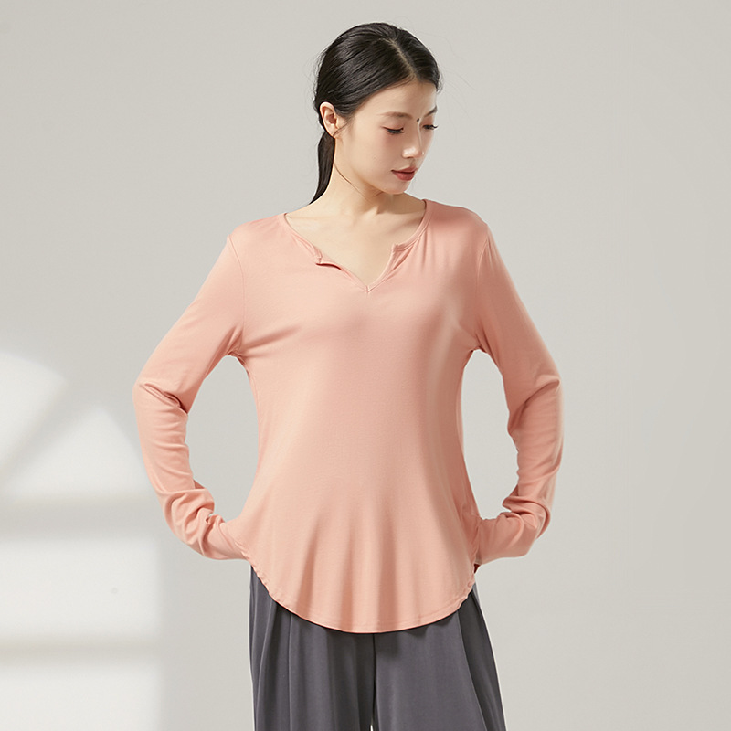 Jazz Dance Loose Slimming Blouse Long-sleeved T-shirt Design Sense Small V-neck Lazy Base Shirt Women's Modern Dance Top Jazz Dance Loose Slimming Blouse Long-sleeved T-shirt Design Sense Small V-neck Lazy Base Shirt Women's Modern Dance Top