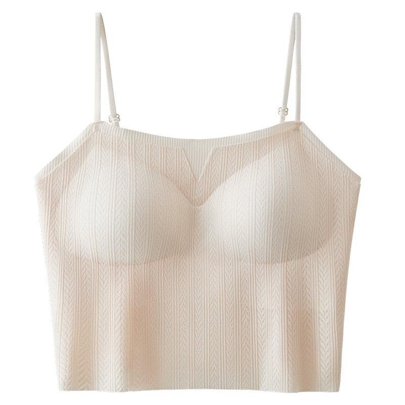 Ropa interior de cabestrillo de espalda fina de verano con almohadilla para el pecho Sujetador de una pieza sin uso con base interior y chaleco de tubo para mujer