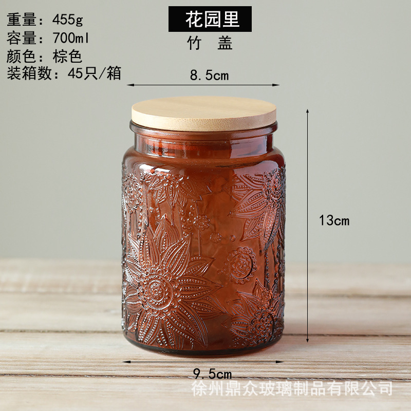 Relieve vidrio de color sellado tarro hogar cocina granos té almacenamiento tanque 700 ml en stock al por mayor