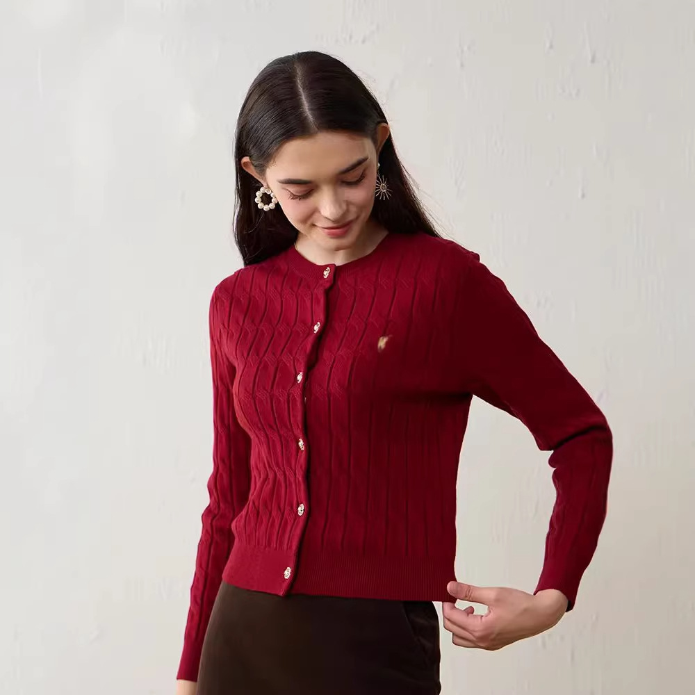 Knitted Cardigan Women's Long-Sleeved Autumn and Winter 2025 New French Style Fashionable Elegant Soft Waxy Red Top Trendy