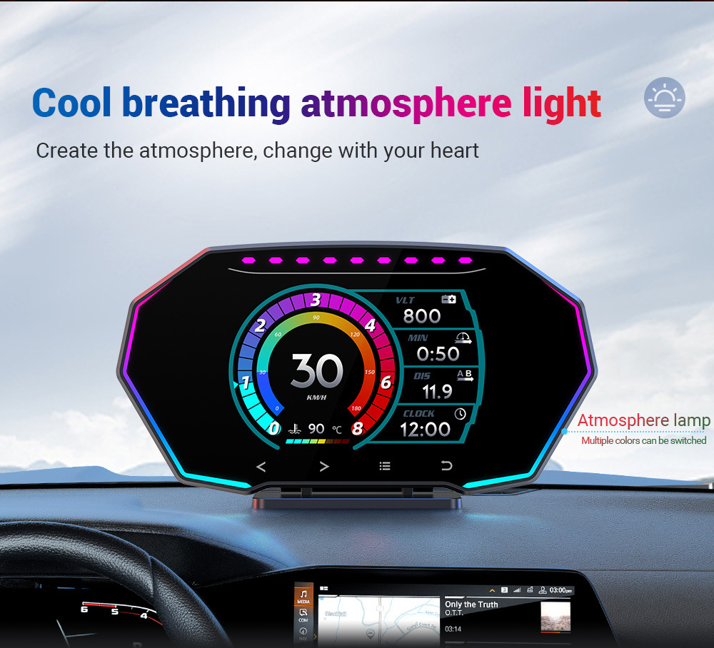 Touchscreen Car HUD Head-Up Display LCD OBD Multifunctional Water Temperature Fuel Consumption GPS Speed Slope Meter F11